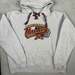 Minnesota Gophers Vtg Hoodie Gray Maroon Lace-Up Hockey Embroidered Sweatshirt